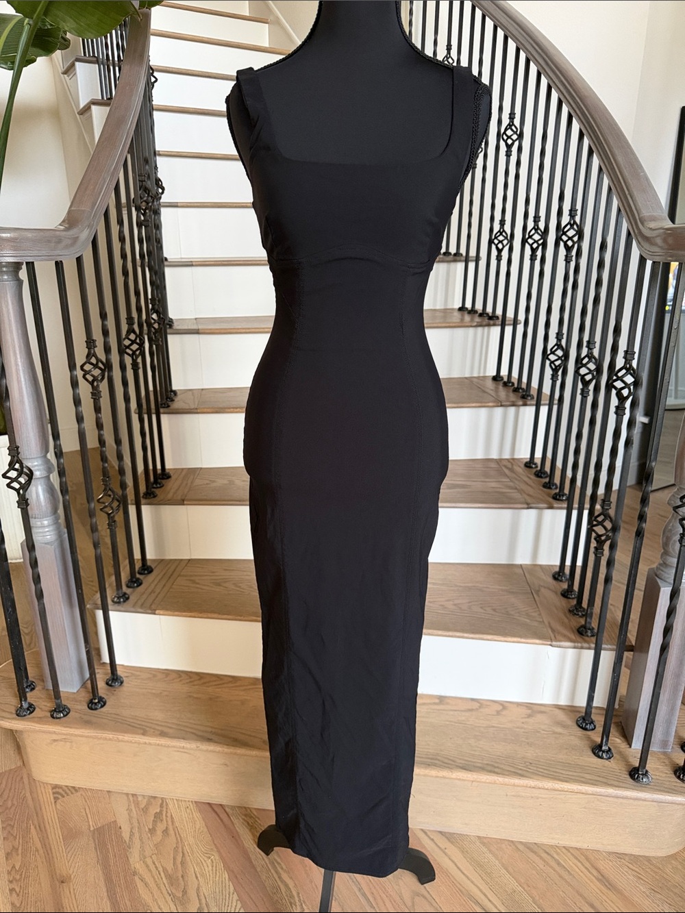 Bershka Black Square-Neck Maxi Dress